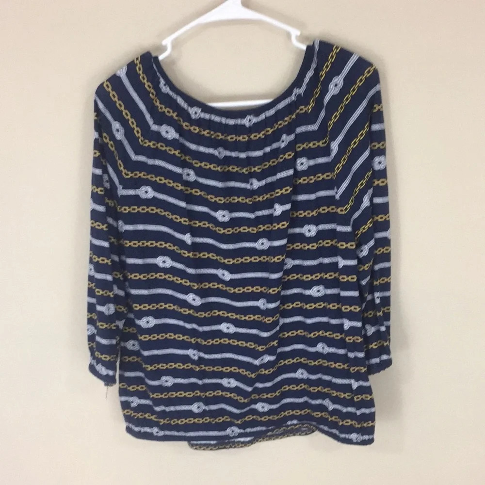 Michael Kors Navy Nautical Peasant Top Size Large